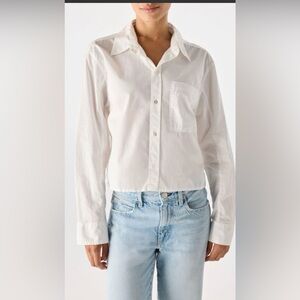 AMO White Cropped Button Down Shirt Size M Cotton Poplin